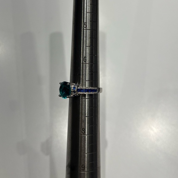 Blue Topaz and Sapphire Coloured Cubic Zirconias Ring925 Sterling Silver Setting - Picture 6 of 7